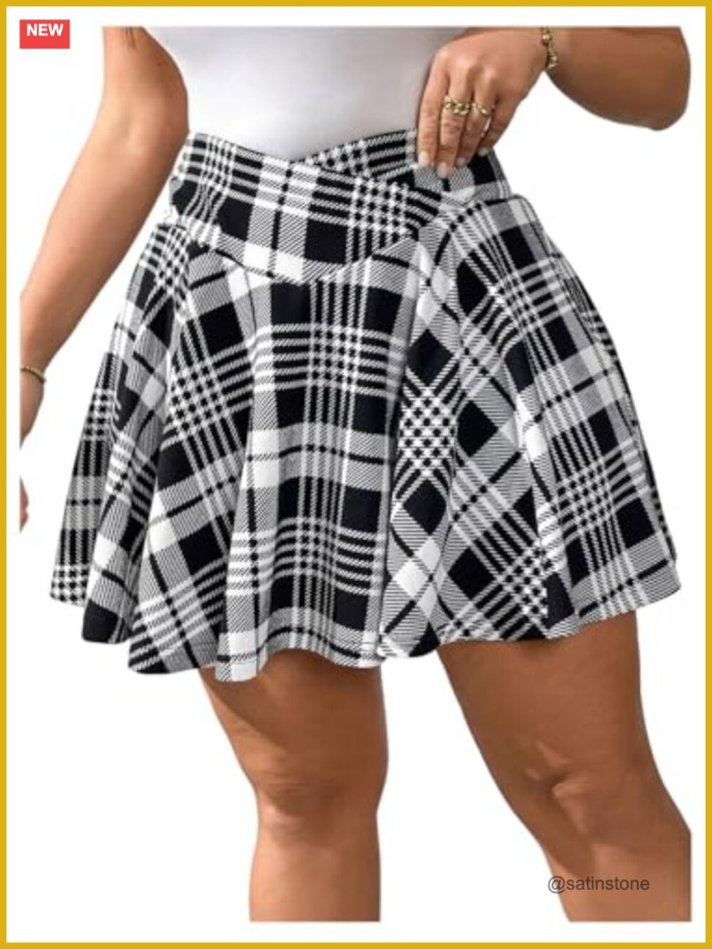 Plus Size Plaid Skorts Crossover High Waist A Line Ruffle Skirt with Built In